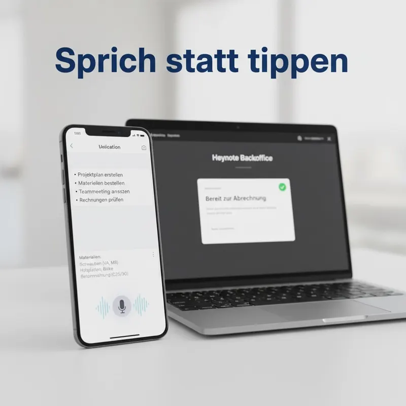 Smartphone und Laptop mit der heynote! App und dem Backoffice