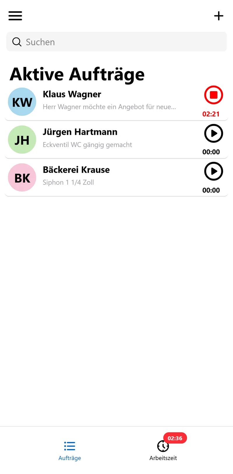 Aktive Aufträge in heynote! am Handy – fiktives Testkonto