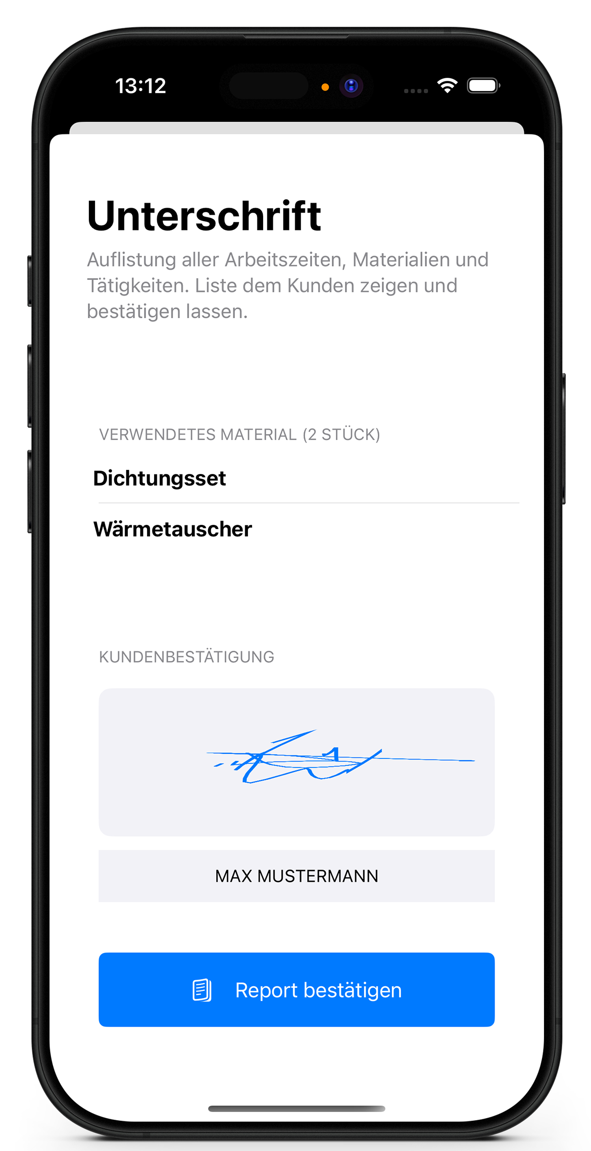 Digitale Unterschrift Abnahme mit chronologischer Eintragsliste