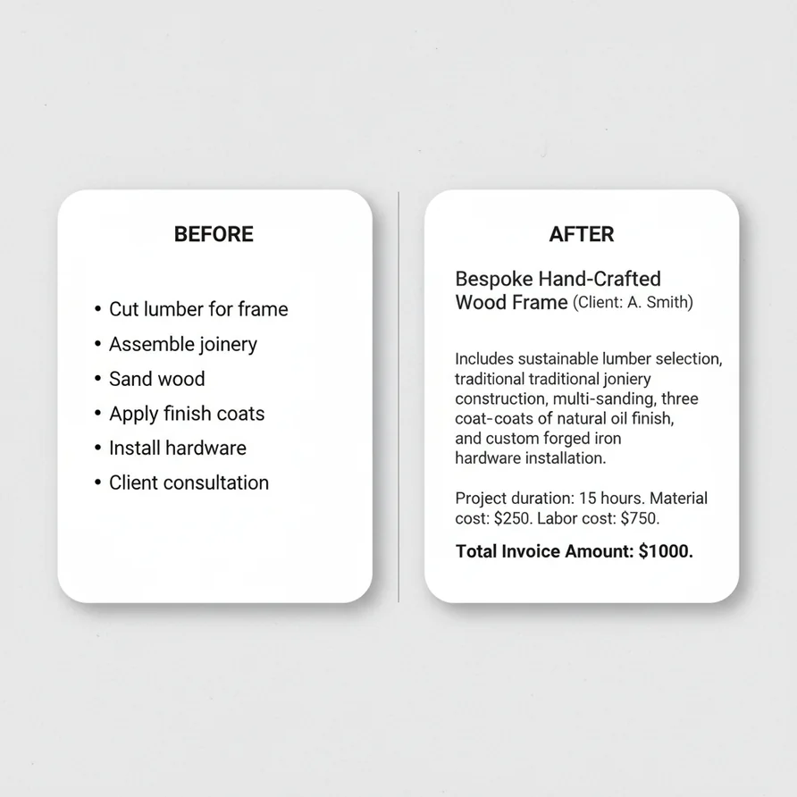 Beispiel-Transkript und generierter Positionstext – Elektro/SHK/Wartung