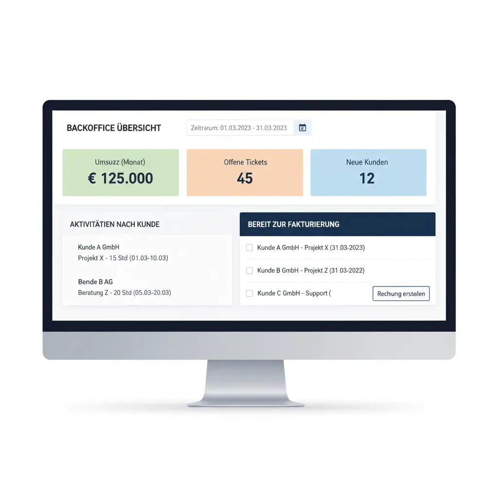 Backoffice‑Übersicht in Heynote! – Aktivitäten pro Kunde, bereit zur Abrechnung