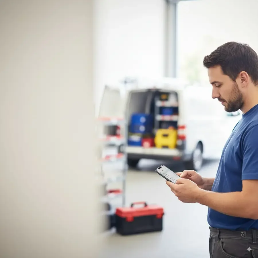 Monteur erfasst Arbeitsnachweis mit Smartphone direkt beim Kunden