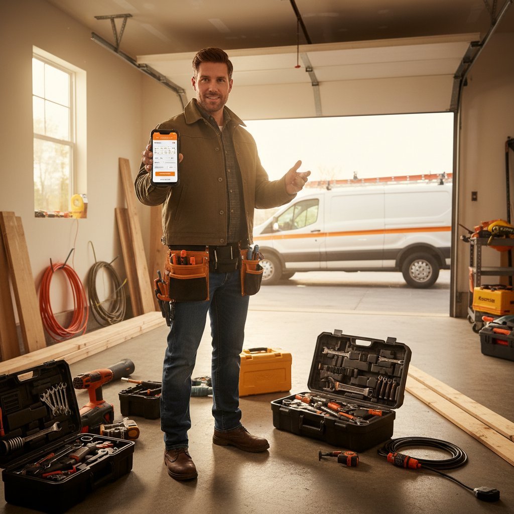 Monteur erfasst Arbeitsnachweis mit Smartphone direkt beim Kunden