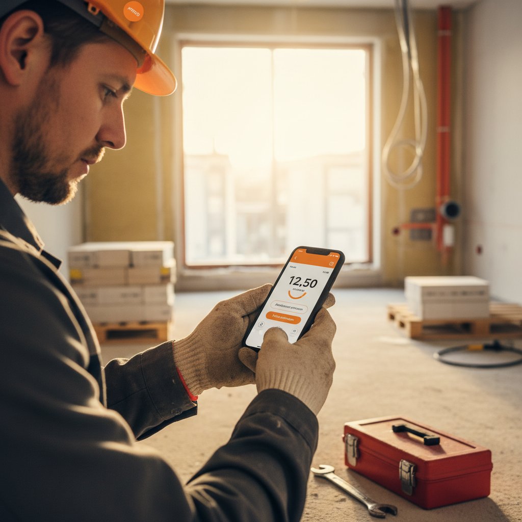 Monteur dokumentiert Zeiten und Fotos direkt am Auftrag auf dem Smartphone