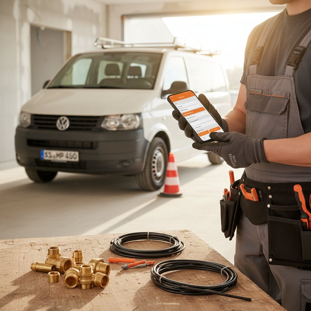 Monteur erfasst Material per Smartphone direkt am Einsatzort